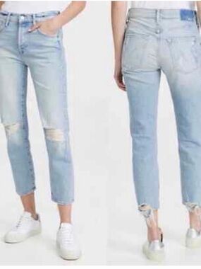 Light Blue Women's Distressed Straight-Leg Jeans